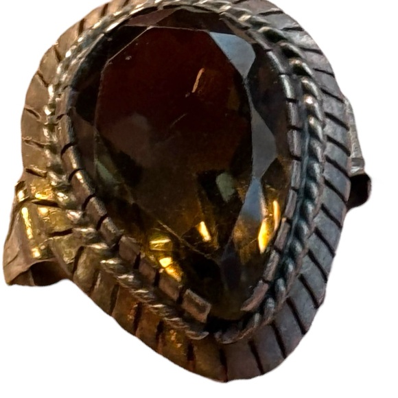 Antique smokey quartz sterling silver 925 lg pear shape fancy ring - Picture 7 of 7